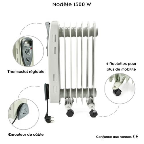 Volt Radiateur Bain D'huile D'appoint Sur Roulettes       7 Éléments 1500 W