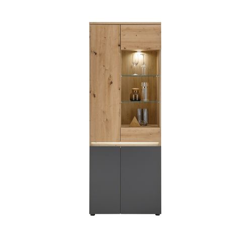 Vitrine LED LILLE imitation chêne et anthracite