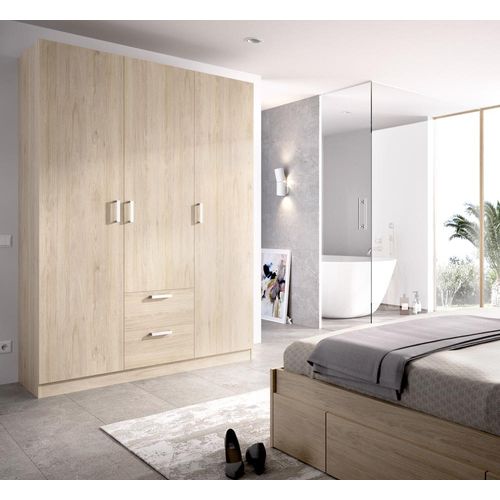 Armoire Placard Meuble De Rangement coloris naturel - longueur 150 X Profondeur 52 X Hauteur 215 Cm