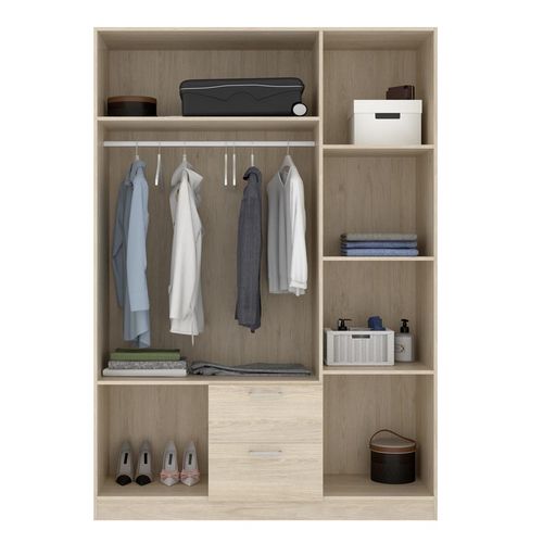 Armoire Placard Meuble De Rangement coloris naturel - longueur 150 X Profondeur 52 X Hauteur 215 Cm