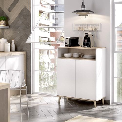 Buffet Meuble De Cuisine Coloris Blanc/naturel - Longueur 79 X Profondeur 40 X Hauteur 102 Cm