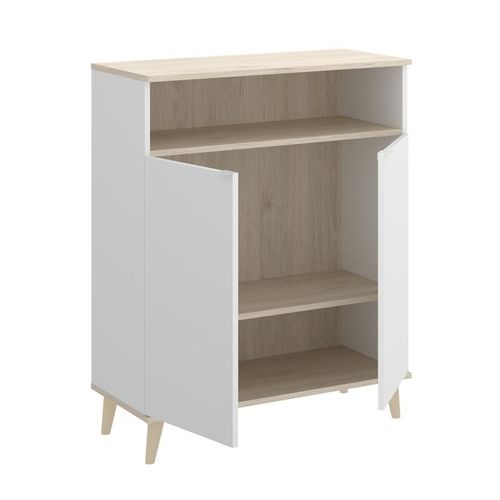 Buffet Meuble De Cuisine Coloris Blanc/naturel - Longueur 79 X Profondeur 40 X Hauteur 102 Cm