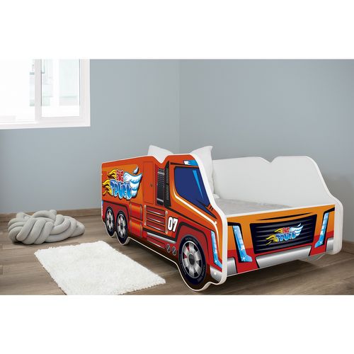 Lit Enfant Camion Modèle Grand Camion Rouge + Matelas - 70x140 Cm