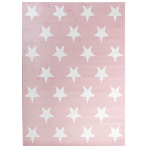 Tapis Chambre Enfant Rose Blanc Etoiles Fin 200 X 300 Cm Pinky