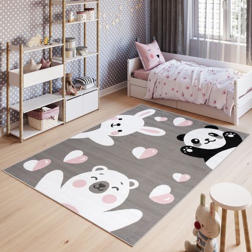 Tapis De Chambre Enfant Bébé Gris Blanc Noir Rose Ours Panda Lapin Fin Pinky 120x170