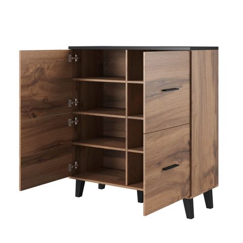 Buffet Haut Style Chêne Et Noir Mat 4 Portes Colin