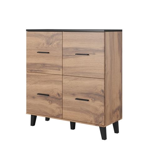 Buffet Haut Style Chêne Et Noir Mat 4 Portes Colin