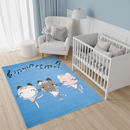 Tapis Enfant Bébé Bleu Gris Blanc Rose Chatons Danseuses 300 X 400 Cm