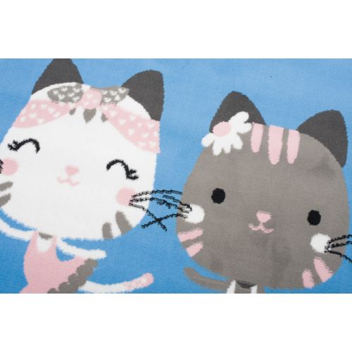 Tapis Enfant Bébé Bleu Gris Blanc Rose Chatons Danseuses 300 X 400 Cm