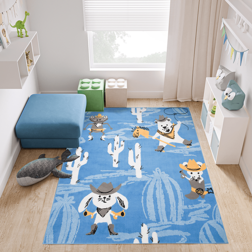 Tapis Enfant Bébé Bleu Gris Blanc Ours Lapin Souris Grenouille 300 X 400 Cm