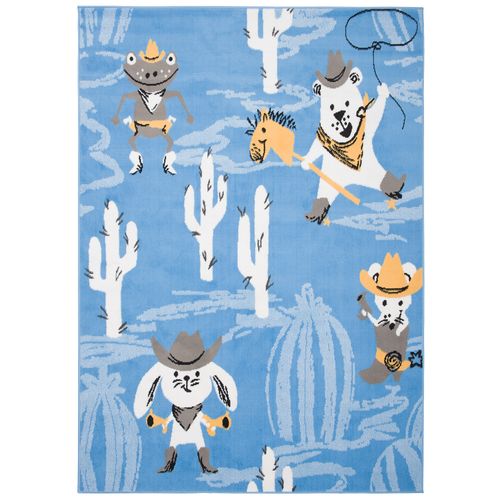 Tapis Enfant Bébé Bleu Gris Blanc Ours Lapin Souris Grenouille 300 X 400 Cm