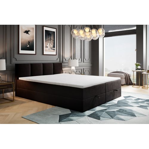 Lit Boxspring 140x200 Cm Royal Avec Matelas Ressorts Intégrés, Rangement, Surmatelas En Velours Noir