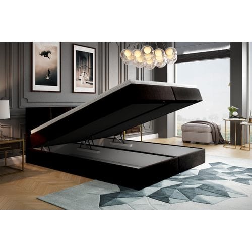 Lit Boxspring 140x200 Cm Royal Avec Matelas Ressorts Intégrés, Rangement, Surmatelas En Velours Noir