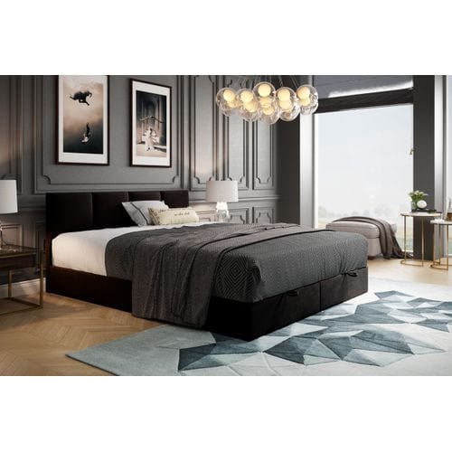 Lit Boxspring 140x200 Cm Royal Avec Matelas Ressorts Intégrés, Rangement, Surmatelas En Velours Noir