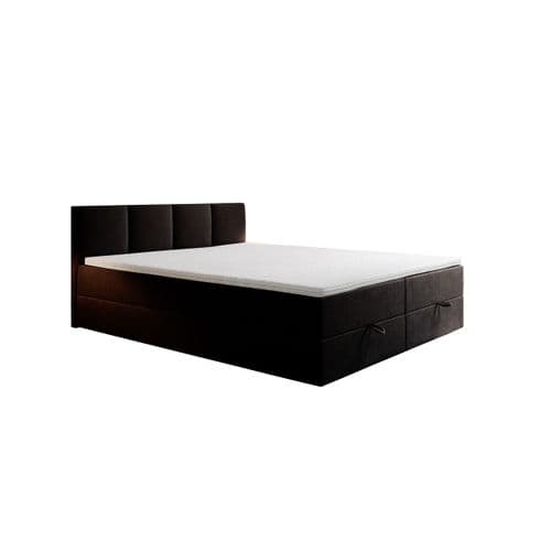 Lit Boxspring 140x200 Cm Royal Avec Matelas Ressorts Intégrés, Rangement, Surmatelas En Velours Noir