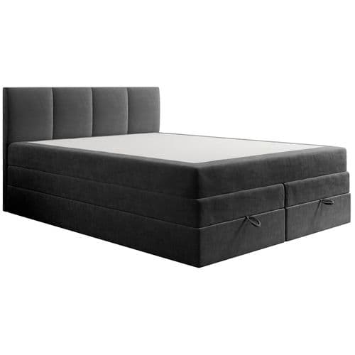 Lit Boxspring 140x200 Cm Prado Avec Rangement Et Matelas Ressorts Ensachés En Velours Gris Foncé