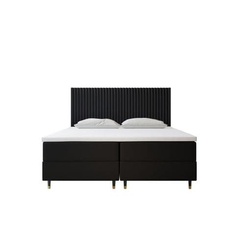 Lit Boxspring 140x200 Cm Estepona Matelas Ressorts Intégrés, Rangement, Surmatelas En Velours Noir