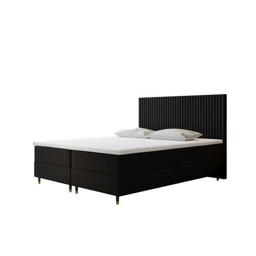 Lit Boxspring 140x200 Cm Estepona Matelas Ressorts Intégrés, Rangement, Surmatelas En Velours Noir