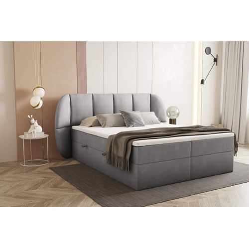 Lit Adulte 140x200 Cm Bilbao Rangement Et Matelas Ressorts Ensachés En Velours Gris