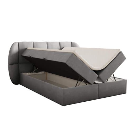 Lit Adulte 140x200 Cm Bilbao Rangement Et Matelas Ressorts Ensachés En Velours Gris