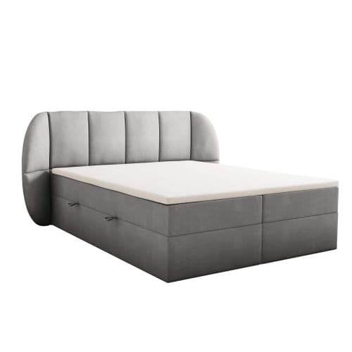 Lit Adulte 140x200 Cm Bilbao Rangement Et Matelas Ressorts Ensachés En Velours Gris