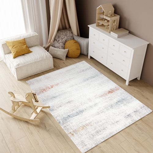 Tapis Poils Longs Enfant Multicolore Blanc Abstrait Molleux 140 X 200 Modena