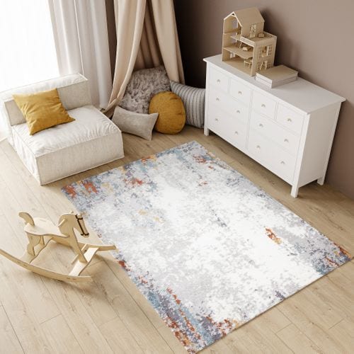 Tapis Poils Longs Enfant Bleu Gris Multicolore Abstrait Molleux 120 X 170 Modena