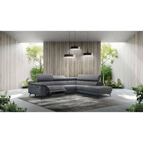 Canapé D'angle Fiero Droit, 5 Places Avec Un Relax Électrique, Tissu Gris Foncé