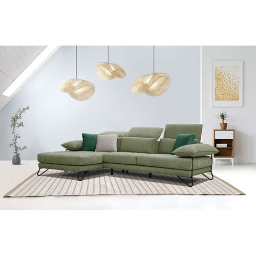 Canapé D'angle Gauche 4 Places En Tissu Vert Avec Coussins Déco