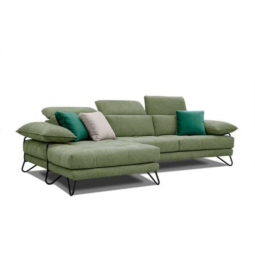 Canapé D'angle Gauche 4 Places En Tissu Vert Avec Coussins Déco