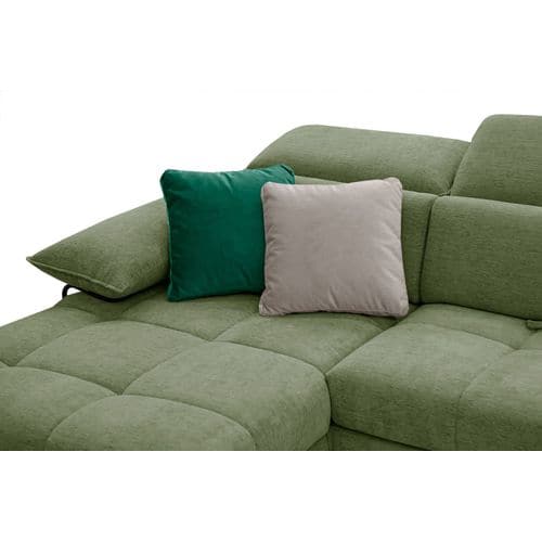 Canapé D'angle Gauche 4 Places En Tissu Vert Avec Coussins Déco