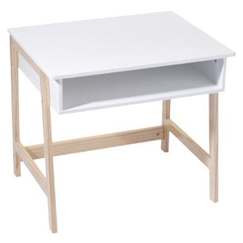 Bureau En Mdf Et Pin Coloris Naturel Et Blanc - Dim : L 58 X L 52 X H 46 Cm