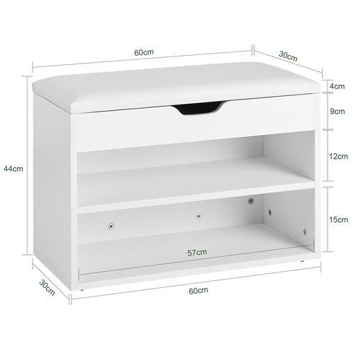 Banc De Rangement À Chaussures 2 Étages Avec Coussin Commode À Chaussures Confortable, Fsr25-w