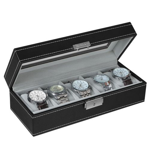 Présentoir, Coffret, Boîte À Montres, 5 Compartiments, Cadeau Noel, Noir