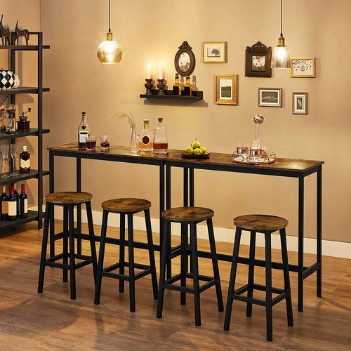 Tabourets Hauts, Lot De 4,cadre En Acier, Hauteur 65 Cm, Style Industriel, Marron Rustique