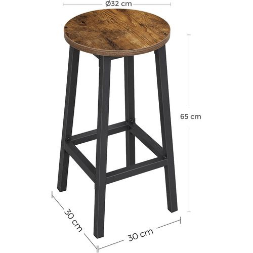 Tabourets Hauts, Lot De 4,cadre En Acier, Hauteur 65 Cm, Style Industriel, Marron Rustique