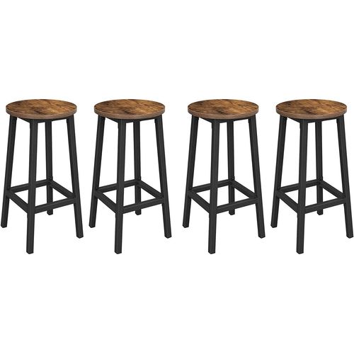 Tabourets Hauts, Lot De 4,cadre En Acier, Hauteur 65 Cm, Style Industriel, Marron Rustique