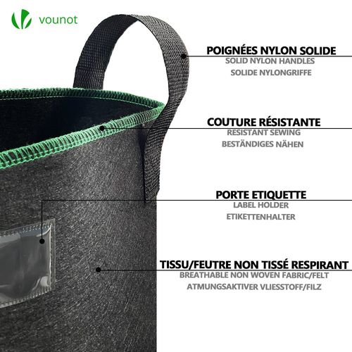 Lot De 5 Sacs De Plantation Non Tisse 20l Avec Poignee Noir