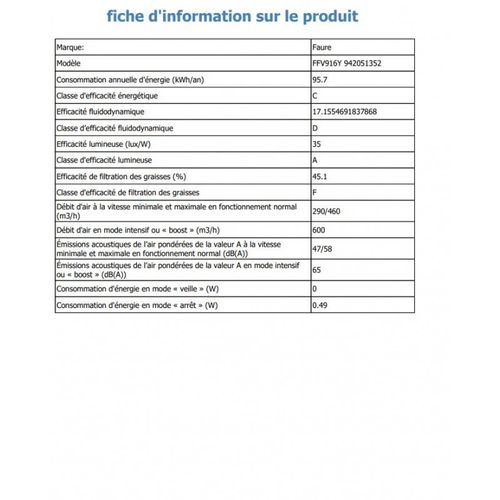 Hotte Décorative 600m³/h 60 cm - Ffv916y