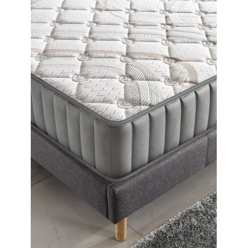 Ensemble 180x200cm, Matelas Mousse Accueil Latex + Sommier Tissu Gris