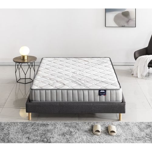 Ensemble 180x200cm, Matelas Mousse Accueil Latex + Sommier Tissu Gris