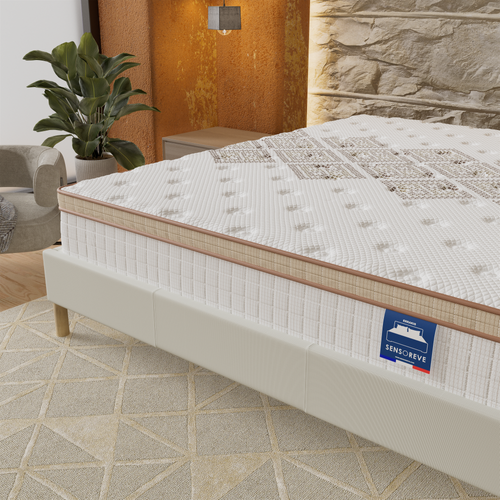 Ensemble Matelas ressorts ensachés + sommier 180x200 cm, ép. 28cm accueil mousse haute résilience