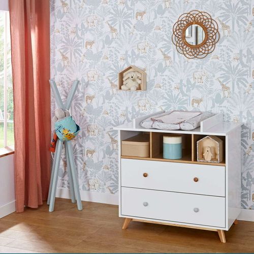 Commode 2 Tiroirs Bébé Kombu   Blanc Et Bois