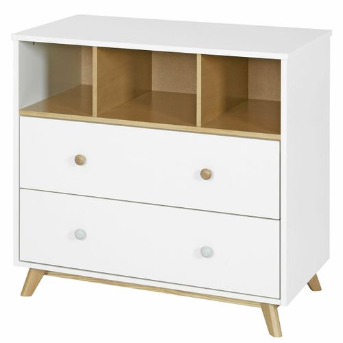 Commode 2 Tiroirs Bébé Kombu   Blanc Et Bois