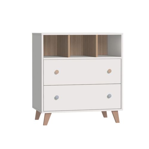 Commode 2 Tiroirs Bébé Kombu   Blanc Et Bois