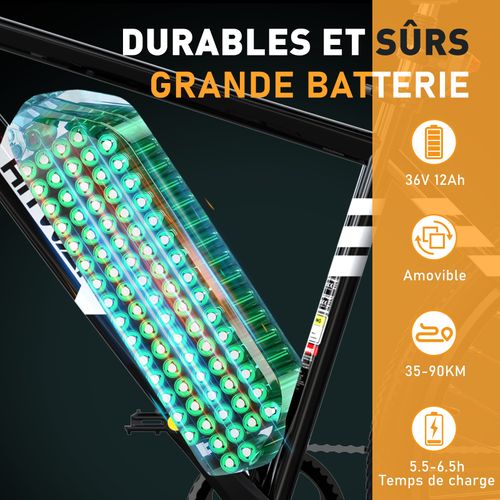 Vélo Électrique Hitway 26" Noir - Vae Avec Batterie Amovible 36v/12ah - Shimano 7-vitesses