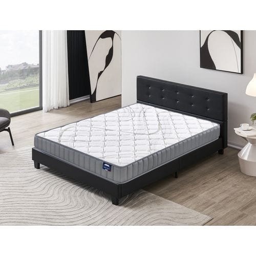 Ensemble 140x190cm, Matelas Mousse Accueil Latex + Lit Avec Tête De Lit