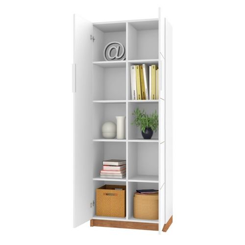 Armoire 2 Portes Blanche 8 Etagères 10 Niches Larg 68 Haut 187 Prof 37.6 Cm