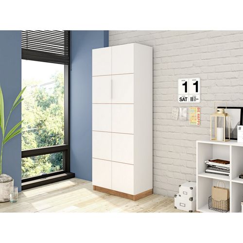 Armoire 2 Portes Blanche 8 Etagères 10 Niches Larg 68 Haut 187 Prof 37.6 Cm