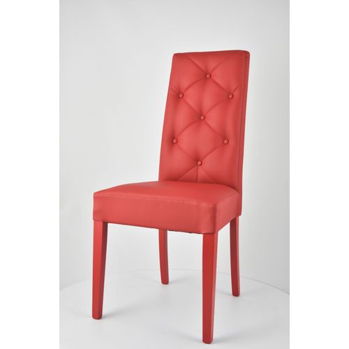 Set 4 Chaises Chantal,hêtre Peindré Rouge, Assise Et Dossier En Cuir Artificiel Avec Boutons